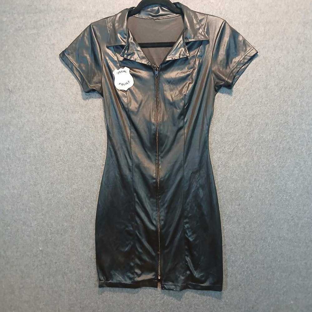 Fever S police mini dress costume wet look halloween dancer midnight ballerina